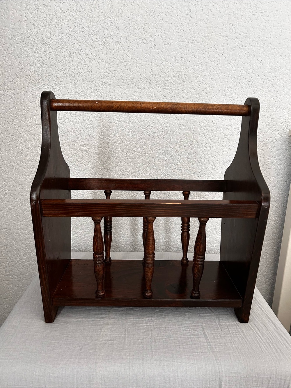 Vintage Wooden Magazine Caddy in Dark Brown